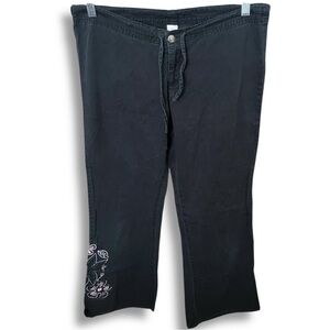 Vintage Y2K Prana Floral Embroidered 100% Organic Cotton Flare Low Rise Pants